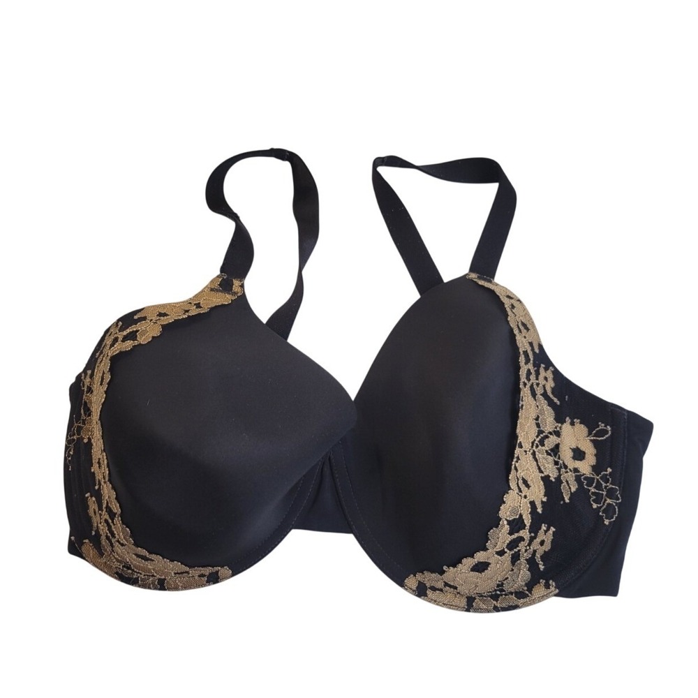 Wacoal Underwire Bra Lace Trim Full‎ Coverage Elegant Lingerie Black Gold 36DDD